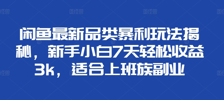 闲鱼最新品类暴利玩法揭秘，新手小白7天轻松赚3000+，适合上班族副业71快客-网赚-兼职-视频代发71快客网