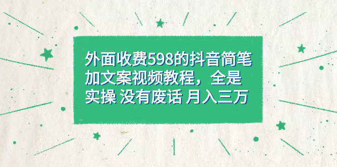 外面收费598抖音简笔加文案教程，全是实操 没有废话 月入三万（教程+资料）71快客-网赚-兼职-视频代发71快客网