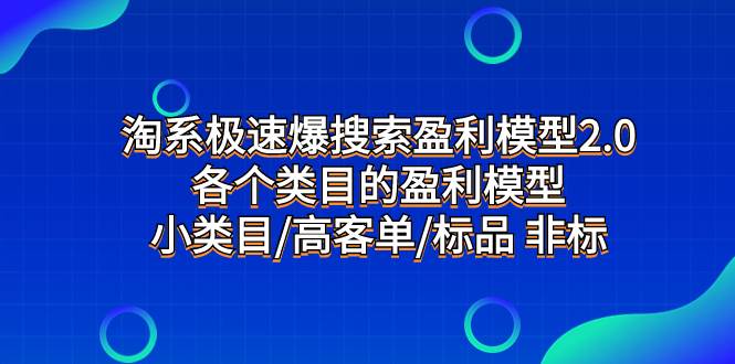 淘系极速爆搜索盈利模型2.0，各个类目的盈利模型，小类目/高客单/标品 非标71快客-网赚-兼职-视频代发71快客网
