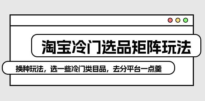 淘宝冷门选品矩阵玩法：换种玩法，选一些冷门类目品，去分平台一点羹71快客-网赚-兼职-视频代发71快客网