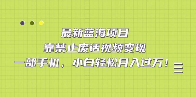 最新蓝海项目，靠禁止废话视频变现，一部手机，小白轻松月入过万！71快客-网赚-兼职-视频代发71快客网