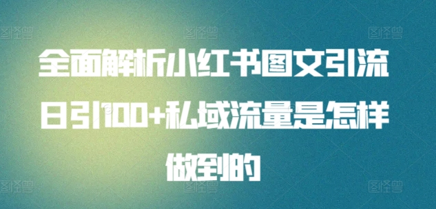 全面解析小红书图文引流日引100私域流量是怎样做到的71快客-网赚-兼职-视频代发71快客网