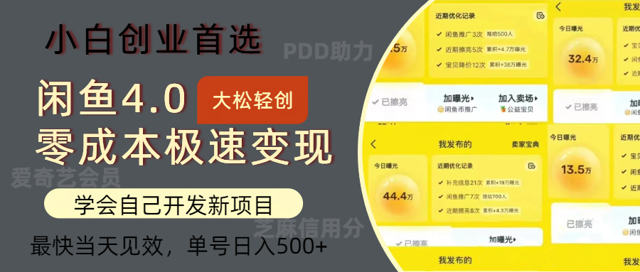 闲鱼0成本极速变现项目，多种变现方式，单号日入500+最新玩法71快客-网赚-兼职-视频代发71快客网