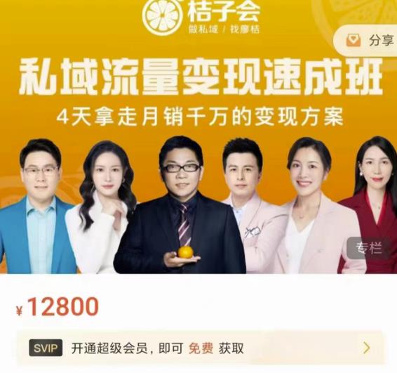 桔子会·私域流量变现速成班，4天拿走月销千万的变现方案 价值12800元71快客-网赚-兼职-视频代发71快客网