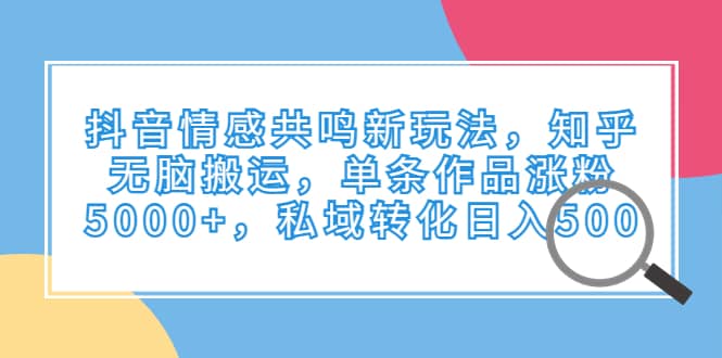 抖音情感共鸣新玩法，知乎无脑搬运，单条作品涨粉5000+，私域转化日入50071快客-网赚-兼职-视频代发71快客网