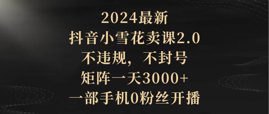 2024最新抖音小雪花卖课2.0 不违规 不封号 矩阵一天3000+一部手机0粉丝开播71快客-网赚-兼职-视频代发71快客网