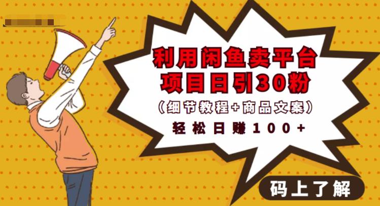利用闲鱼卖平台项目课程资源日引流30+精准粉丝，轻松日赚100+，积累人脉可实现二次变现（细节教程+商品文案）71快客-网赚-兼职-视频代发71快客网