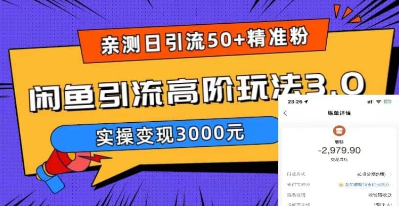实测日引50+精准粉，闲鱼引流高阶玩法3.0，实操变现3000元71快客-网赚-兼职-视频代发71快客网