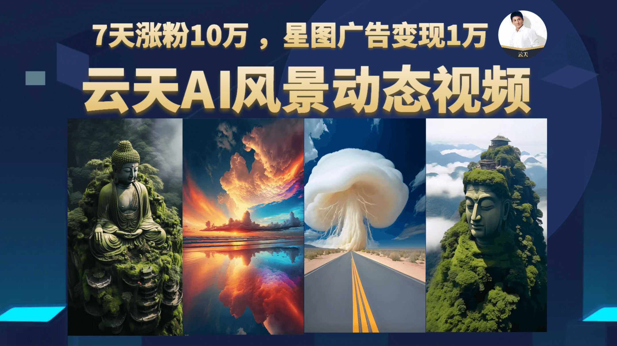 云天AI风景动图视频制作，7天涨粉10万 ，星图广告变现1万71快客-网赚-兼职-视频代发71快客网