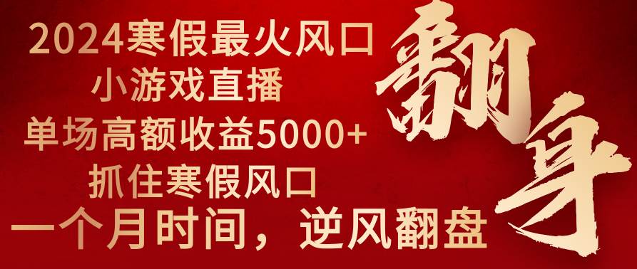 2024年最火寒假风口项目 小游戏直播 单场收益5000+抓住风口 一个月直接提车71快客-网赚-兼职-视频代发71快客网