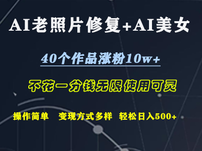 AI老照片修复+AI美女玩发  40个作品涨粉10w+  不花一分钱使用可灵  操作简单  变现方式多样话   轻松日去500+71快客-网赚-兼职-视频代发71快客网
