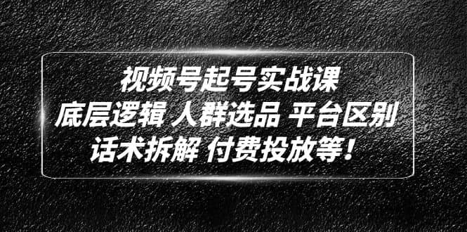视频号起号实战课：底层逻辑 人群选品 平台区别 话术拆解 付费投放等71快客-网赚-兼职-视频代发71快客网