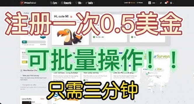 国外项目注册一次0.5美金 只需三分钟无脑操作 可批量放大 小白工作室福利71快客-网赚-兼职-视频代发71快客网