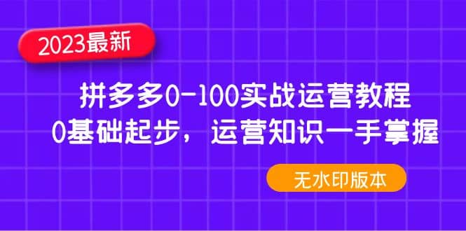 2023拼多多0-100实战运营教程，0基础起步，运营知识一手掌握（无水印）71快客-网赚-兼职-视频代发71快客网