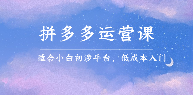 拼多多运营课，适合小白初涉平台，低成本入门71快客-网赚-兼职-视频代发71快客网