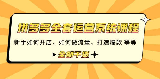 拼多多全套运营系统课程：新手如何开店 如何做流量 打造爆款 等等 全部干货71快客-网赚-兼职-视频代发71快客网