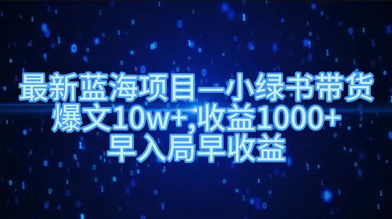 最新蓝海项目小绿书带货，爆文10w＋，收益1000＋，早入局早获益！！71快客-网赚-兼职-视频代发71快客网
