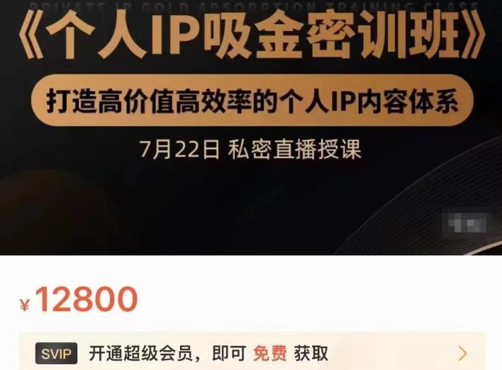 个人IP吸金密训班，打造高价值高效率的个人IP内容体系（价值12800元）71快客-网赚-兼职-视频代发71快客网