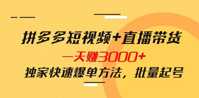 拼多多短视频+直播带货，一天赚3000+独家快速爆单方法，批量起号71快客-网赚-兼职-视频代发71快客网