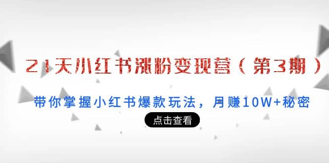 21天小红书涨粉变现营（第3期）：带你掌握小红书爆款玩法，月赚10W+秘密71快客-网赚-兼职-视频代发71快客网
