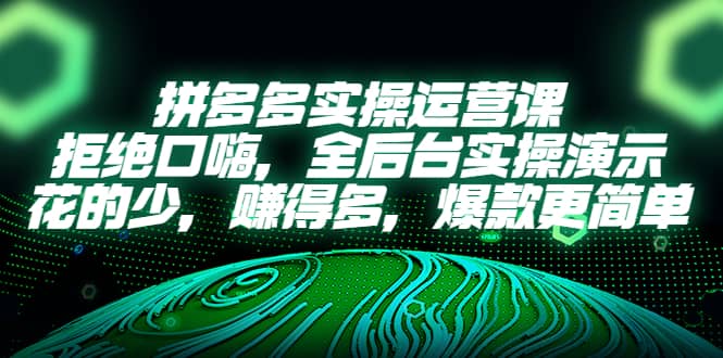 拼多多实操运营课：拒绝口嗨，全后台实操演示，花的少，赚得多，爆款更简单71快客-网赚-兼职-视频代发71快客网
