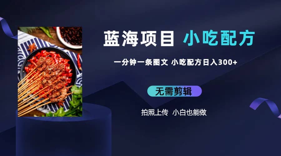 蓝海项目一分钟一条图文作品-日入300+小吃配方项目（附 684G小吃配方）71快客-网赚-兼职-视频代发71快客网