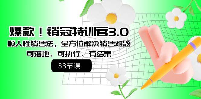 爆款！销冠特训营3.0之顺人性销售法，全方位解决销售难题、可落地、可执行、有结果71快客-网赚-兼职-视频代发71快客网