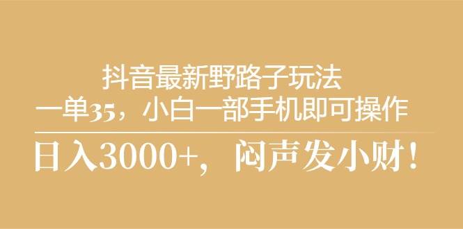 抖音最新野路子玩法，一单35，小白一部手机即可操作，，日入3000+，闷…71快客-网赚-兼职-视频代发71快客网