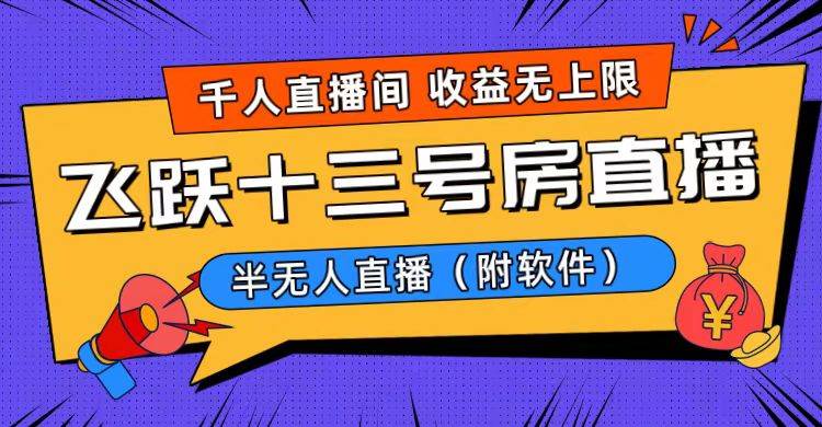 爆火飞跃十三号房半无人直播，一场直播上千人，日入过万！（附软件）71快客-网赚-兼职-视频代发71快客网