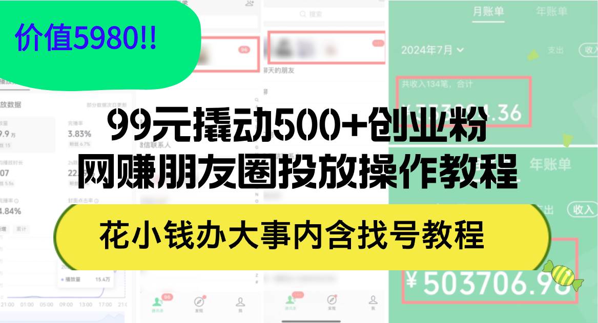 99元撬动500+创业粉，网赚朋友圈投放操作教程价值5980！花小钱办大事内…71快客-网赚-兼职-视频代发71快客网