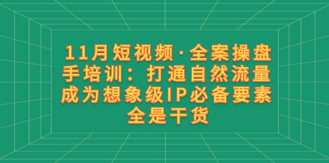 11月短视频·全案操盘手培训：打通自然流量 成为想象级IP必备要素 全是干货71快客-网赚-兼职-视频代发71快客网